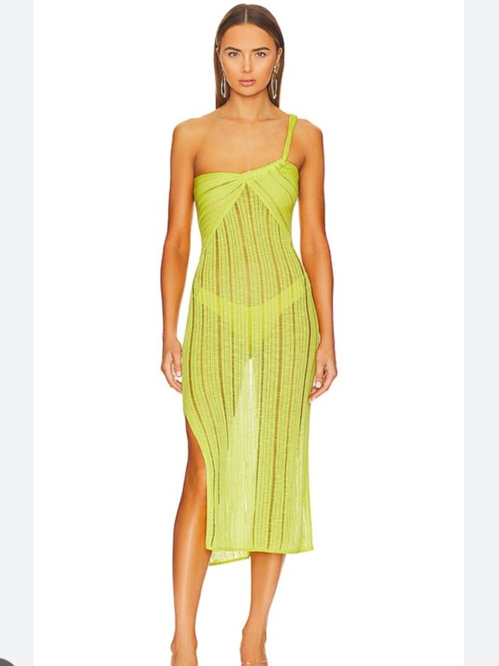 Cult Gaia June Ribbed Knit Halter Maxi Cover Up Dress Citron Green M NWT